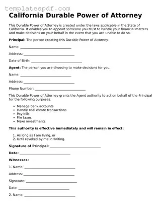 Official  Durable Power of Attorney Form for California