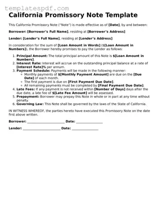 Official  Promissory Note Form for California