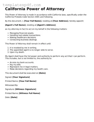 Official  Power of Attorney Form for California