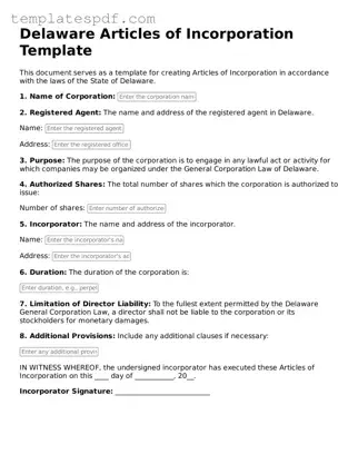 Official  Articles of Incorporation Form for Delaware