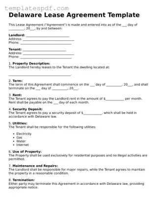 Official  Lease Agreement Form for Delaware