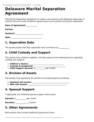 Official  Marital Separation Agreement Form for Delaware