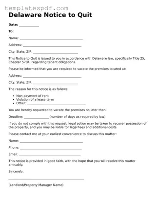 Official  Notice to Quit Form for Delaware