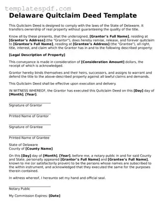 Official  Quitclaim Deed Form for Delaware