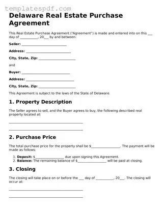 Official  Real Estate Purchase Agreement Form for Delaware