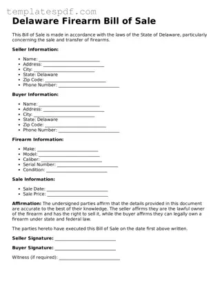 Official  Firearm Bill of Sale Form for Delaware