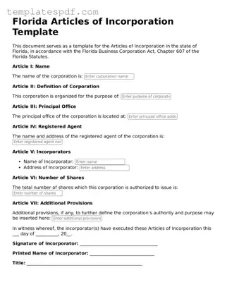 Official  Articles of Incorporation Form for Florida