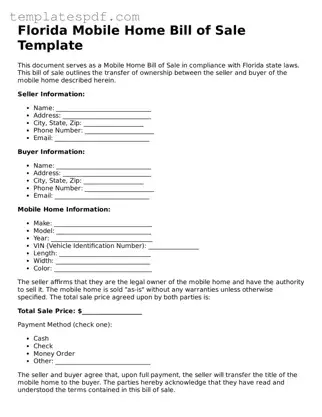 Official  Mobile Home Bill of Sale Form for Florida