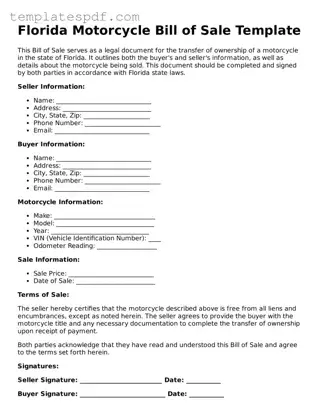 Official  Motorcycle Bill of Sale Form for Florida