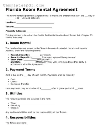 Official  Room Rental Agreement Form for Florida