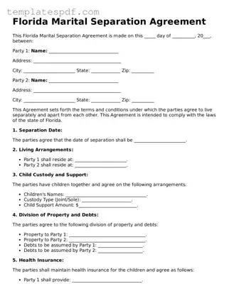 Official  Marital Separation Agreement Form for Florida