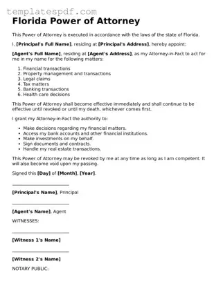 Official  Power of Attorney Form for Florida
