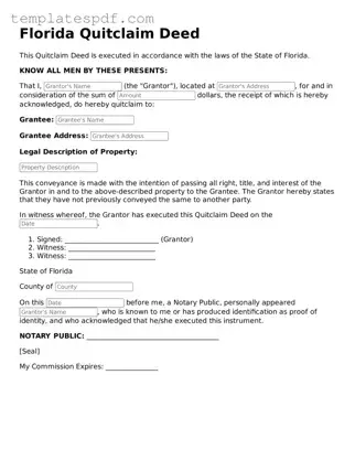 Official  Quitclaim Deed Form for Florida
