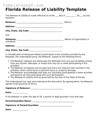 Official  Release of Liability Form for Florida