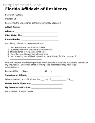 Official  Affidavit of Residency Form for Florida