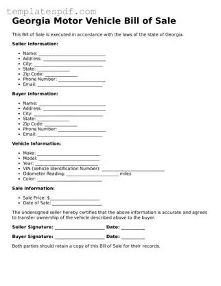 Official  Motor Vehicle Bill of Sale Form for Georgia