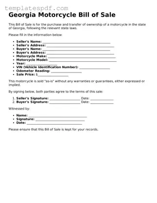 Official  Motorcycle Bill of Sale Form for Georgia
