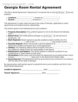 Official  Room Rental Agreement Form for Georgia