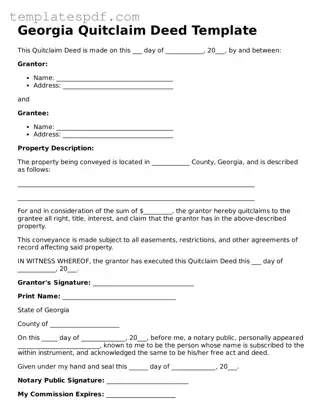 Official  Quitclaim Deed Form for Georgia