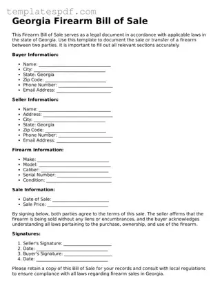 Official  Firearm Bill of Sale Form for Georgia