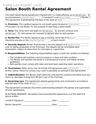 Printable Salon Booth Rental Agreement Form