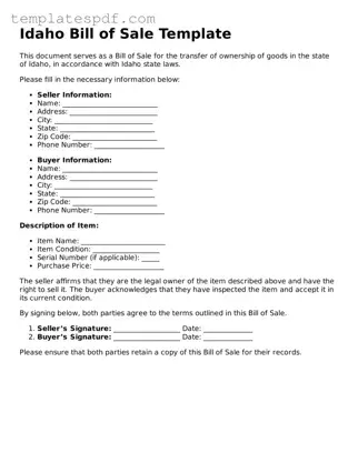 Official  Bill of Sale Form for Idaho