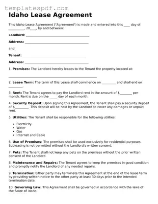 Official  Lease Agreement Form for Idaho