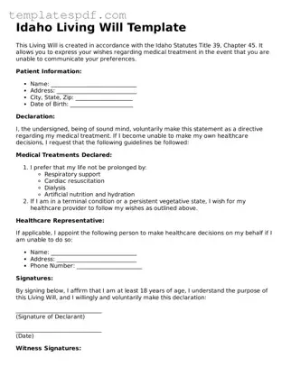 Official  Living Will Form for Idaho