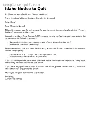 Official  Notice to Quit Form for Idaho