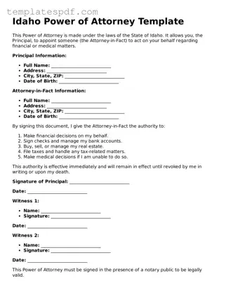 Official  Power of Attorney Form for Idaho