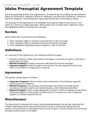 Official  Prenuptial Agreement Form for Idaho