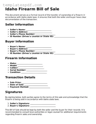Official  Firearm Bill of Sale Form for Idaho
