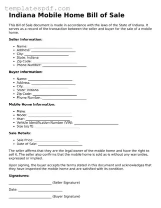 Official  Mobile Home Bill of Sale Form for Indiana