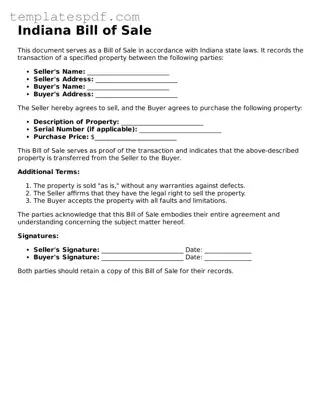 Official  Bill of Sale Form for Indiana