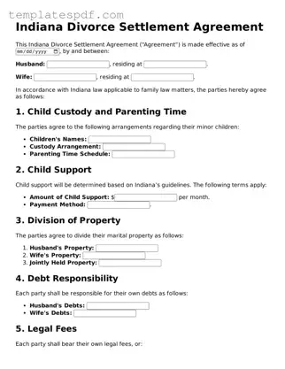Official  Divorce Settlement Agreement Form for Indiana
