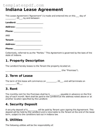Official  Lease Agreement Form for Indiana