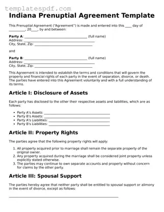 Official  Prenuptial Agreement Form for Indiana