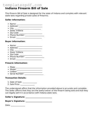 Official  Firearm Bill of Sale Form for Indiana