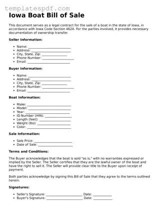 Official  Boat Bill of Sale Form for Iowa
