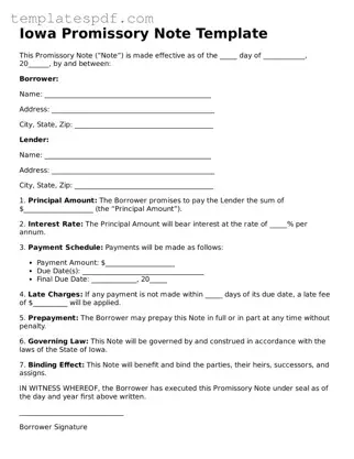 Official  Promissory Note Form for Iowa