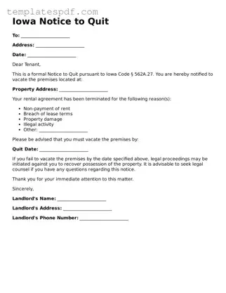 Official  Notice to Quit Form for Iowa
