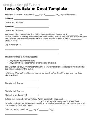 Official  Quitclaim Deed Form for Iowa