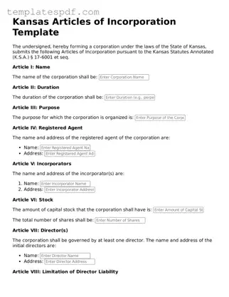 Official  Articles of Incorporation Form for Kansas