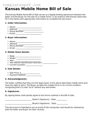 Official  Mobile Home Bill of Sale Form for Kansas