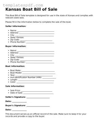 Official  Boat Bill of Sale Form for Kansas