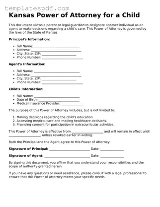 Official  Power of Attorney for a Child Form for Kansas
