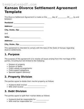 Official  Divorce Settlement Agreement Form for Kansas
