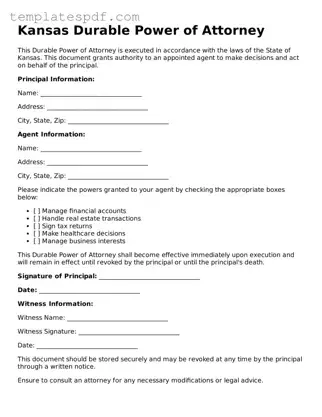 Official  Durable Power of Attorney Form for Kansas