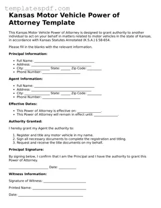 Official  Motor Vehicle Power of Attorney Form for Kansas