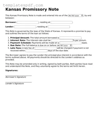 Official  Promissory Note Form for Kansas